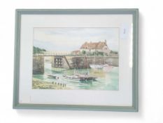 English 20th century school, harbour scene with ho