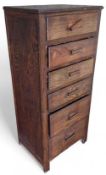 A 20th-century stained-oak bank of six drawers