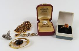 A pearl cluster ring, marked '9ct', finger size N