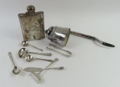 A silver claret-jug lid and handle, along with var