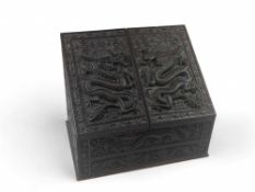 An Anglo Chinese carved hardwood stationery rack e