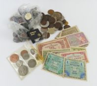 A quantity of assorted coins including a Bristol F