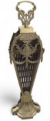 A brass folding fan shaped fire guard, of peacock