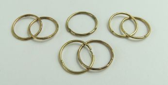 Three pairs of gold sleeper earrings, marked '9ct'