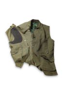 Two tweed shooting sport vests of green and brow
