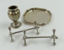 A silver pin tray along with a pair of silver knif