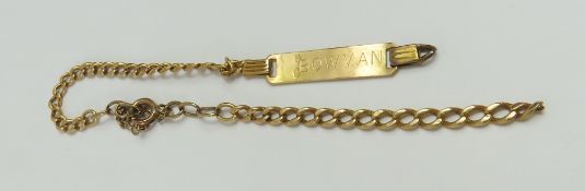 An ID bracelet, the rectangular ID section engrave