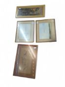 Four framed paintings depicting different scenes a