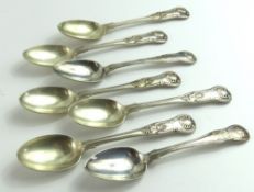 Seven varied silver teaspoons