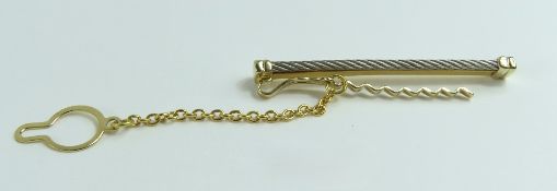 An 18ct yellow and white gold tie slide, 5.5cm lon