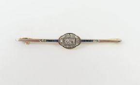 An Art Deco diamond and sapphire bar brooch, with