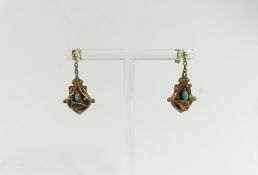 A pair of Victorian drop earrings, set with turquo