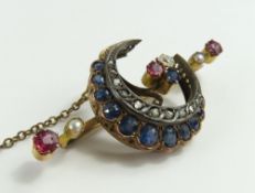 A Victorian sapphire, ruby, pearl, and diamond cre