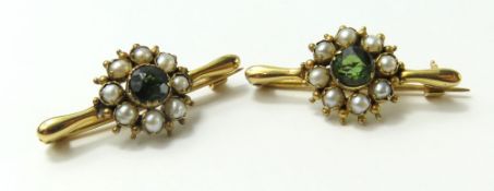 A pair of 19th century brooches, each bar set with