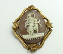 A 19th century cameo brooch, the brown and white s