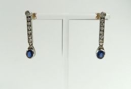 A pair of Art Deco sapphire and old cut diamond dr