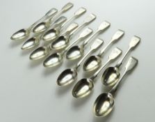 Thirteen Victorian silver fiddle-pattern teaspoons