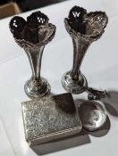 A small silver box, a silver napkin ring and a pai