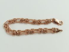 A rose gold Byzantine link bracelet, marked '375',
