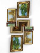 A group of framed oil paintings, landscapes and st
