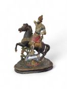 A large painted metal figure of Henry III on a rea