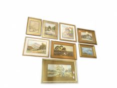 Eight various framed watercolours, mainly landscap