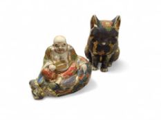 A Japanese Imari style pottery seated cat, 24cms h