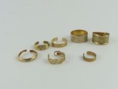 Two 9ct gold band rings together with five toe rin