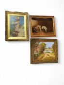 19th Century English School - grey horse in stable