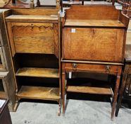 Early 20th century oak fall-front bachelor's bureau opening to reveal assorted pigeonholes and a
