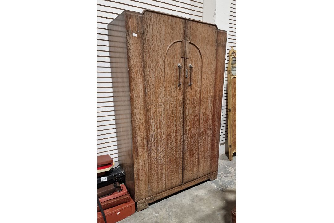 Early to mid-20th century Maple and Co limed oak two-door wardrobe of Art Deco-style, 186cm high x - Image 1 of 18