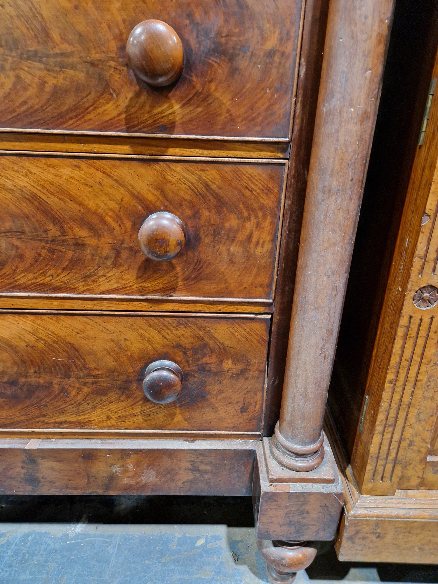 Victorian mahogany chest of drawers having a concealed frieze drawer, over three short and  three - Image 42 of 61