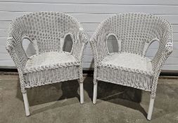 Pair of white painted Lloyd Loom-style armchairs, each 79cm high (2)