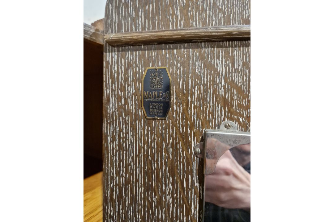 Early to mid-20th century Maple and Co limed oak two-door wardrobe of Art Deco-style, 186cm high x - Image 9 of 18