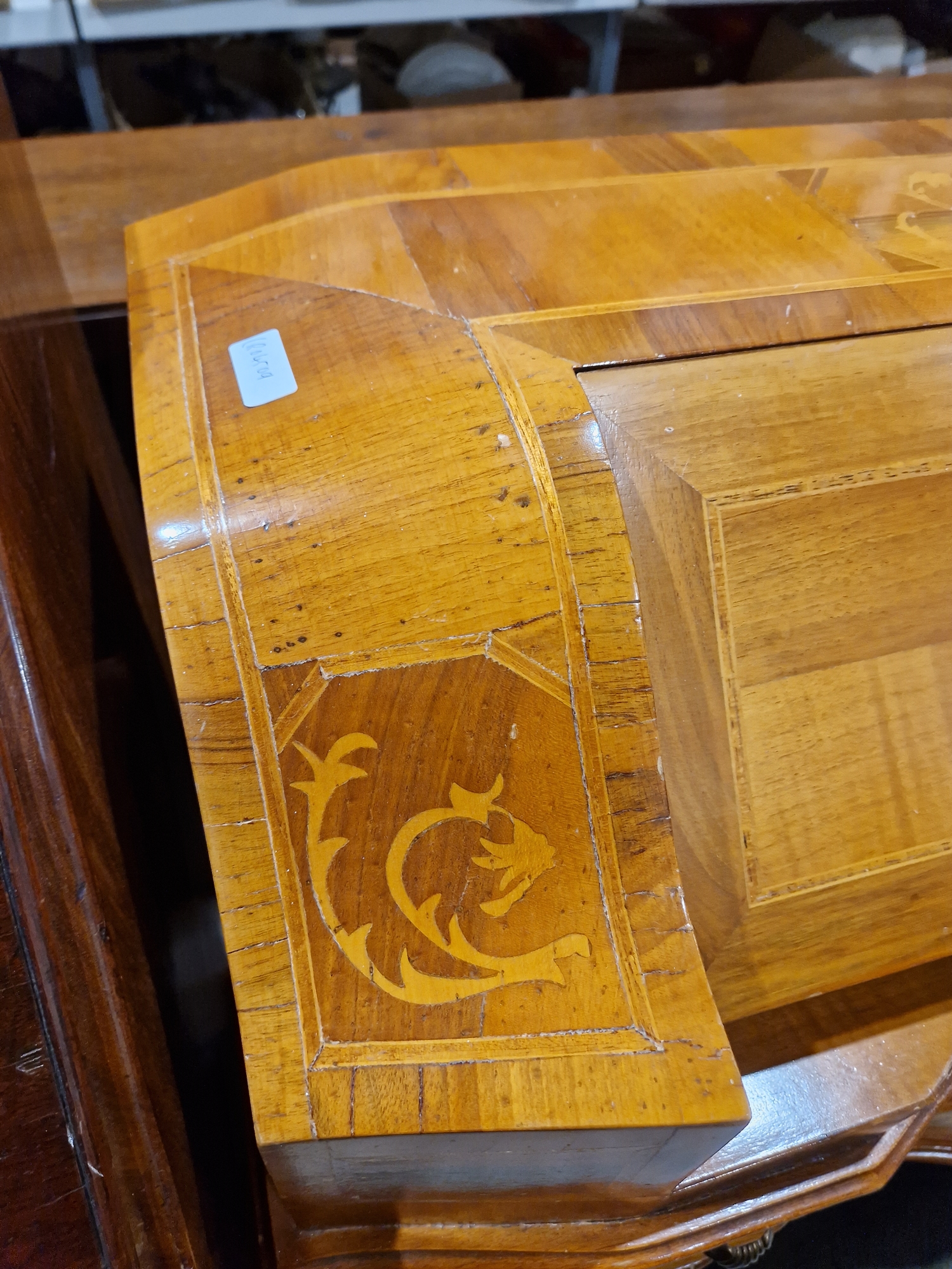 Reproduction marquetry inlaid bureau, the fall-front enclosing two fitted drawers and pigeonholes - Image 7 of 34