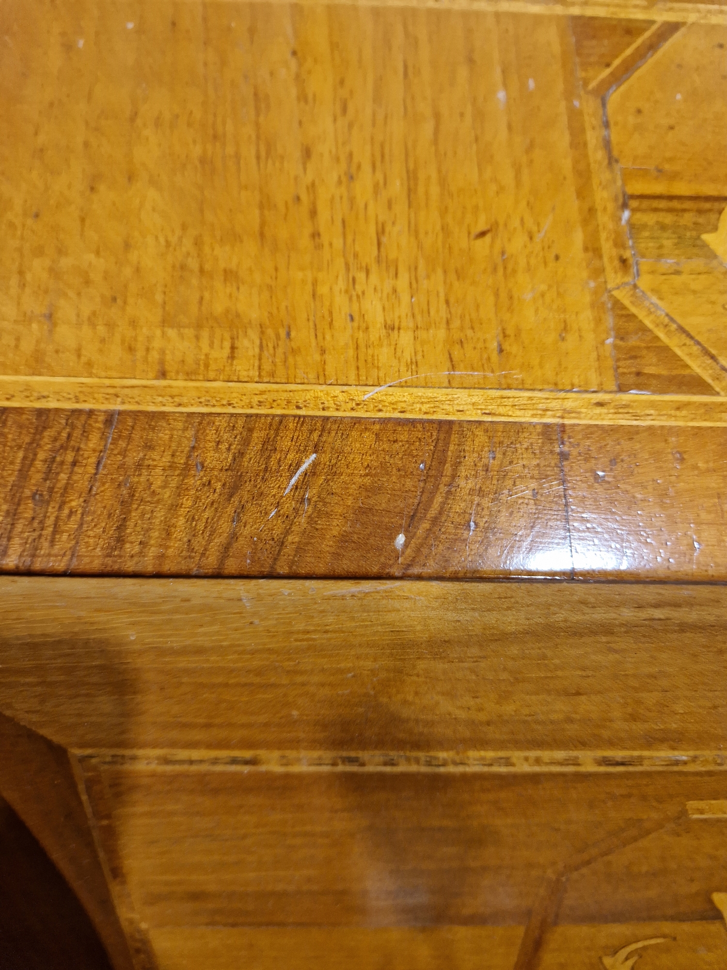 Reproduction marquetry inlaid bureau, the fall-front enclosing two fitted drawers and pigeonholes - Image 9 of 34