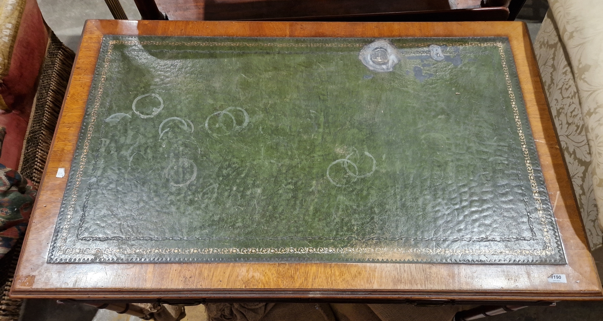 Late 19th/early 20th century mahogany desk with tooled leather insert to the top and having two - Image 2 of 5