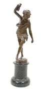 After Max Lindenberg (1873-1910) bronze figure of a dancing Bacchic youth, holding a tambourine