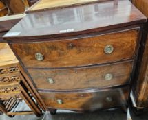 Victorian mahogany bowfronted chest of drawers, comprising three drawers each with brass handles and