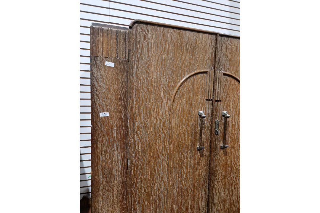Early to mid-20th century Maple and Co limed oak two-door wardrobe of Art Deco-style, 186cm high x - Image 2 of 18