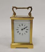 20th century five-glass carriage clock, white enamel dial with Roman numerals, 11.5cm high excluding