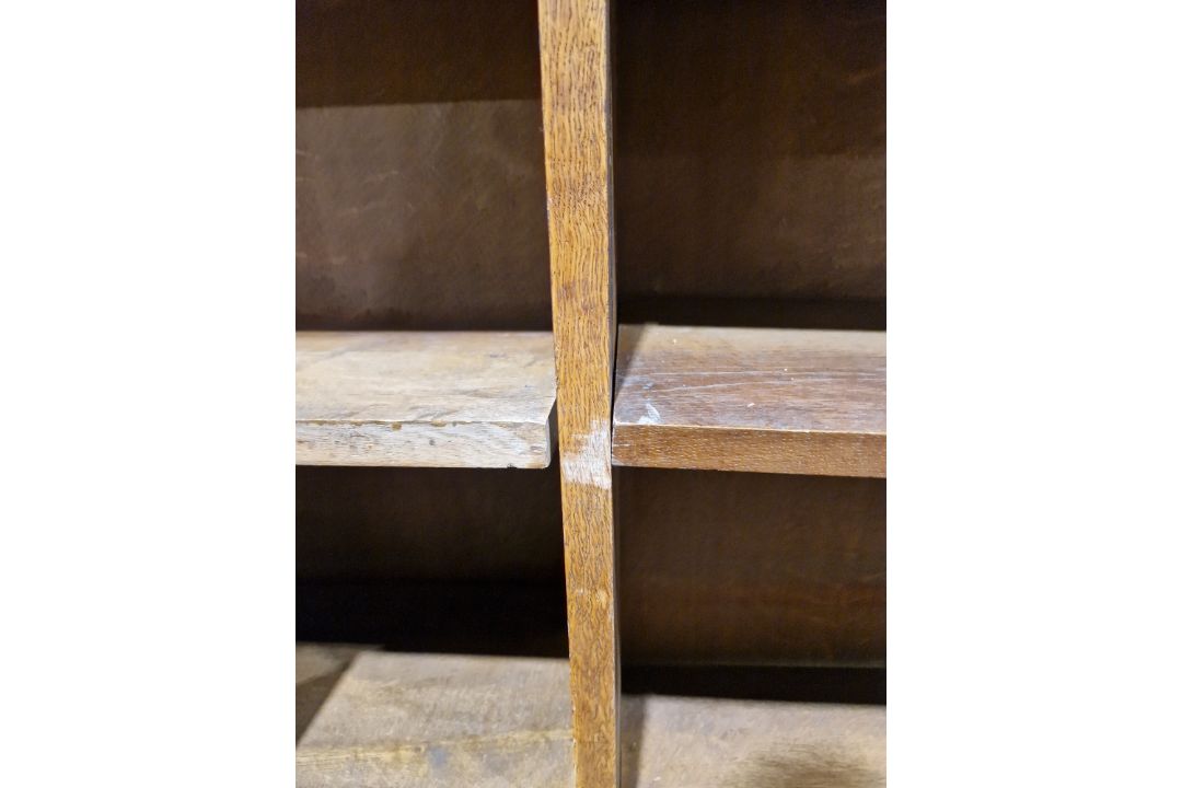Unusually large oak bookcase, three section having 14 adjustable shelves, 172cm high x 310cm wide - Image 22 of 23