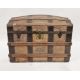 Late 19th/early 20th century tooled leather, oak and iron-banded travelling trunk, of domed form, - Image 1 of 2