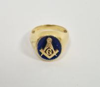 18K gold and enamel masonic ring, initialled G and stamped 750, 10g total approx.