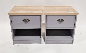 Pair of contemporary grey painted bedside tables, each having a single drawer over a single