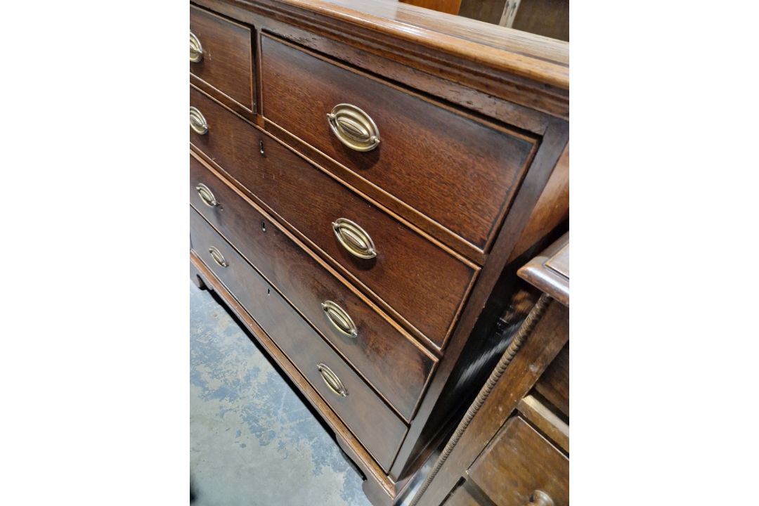 19th century mahogany chest of two short over three long drawers, each with brass handles, raised on - Image 12 of 23