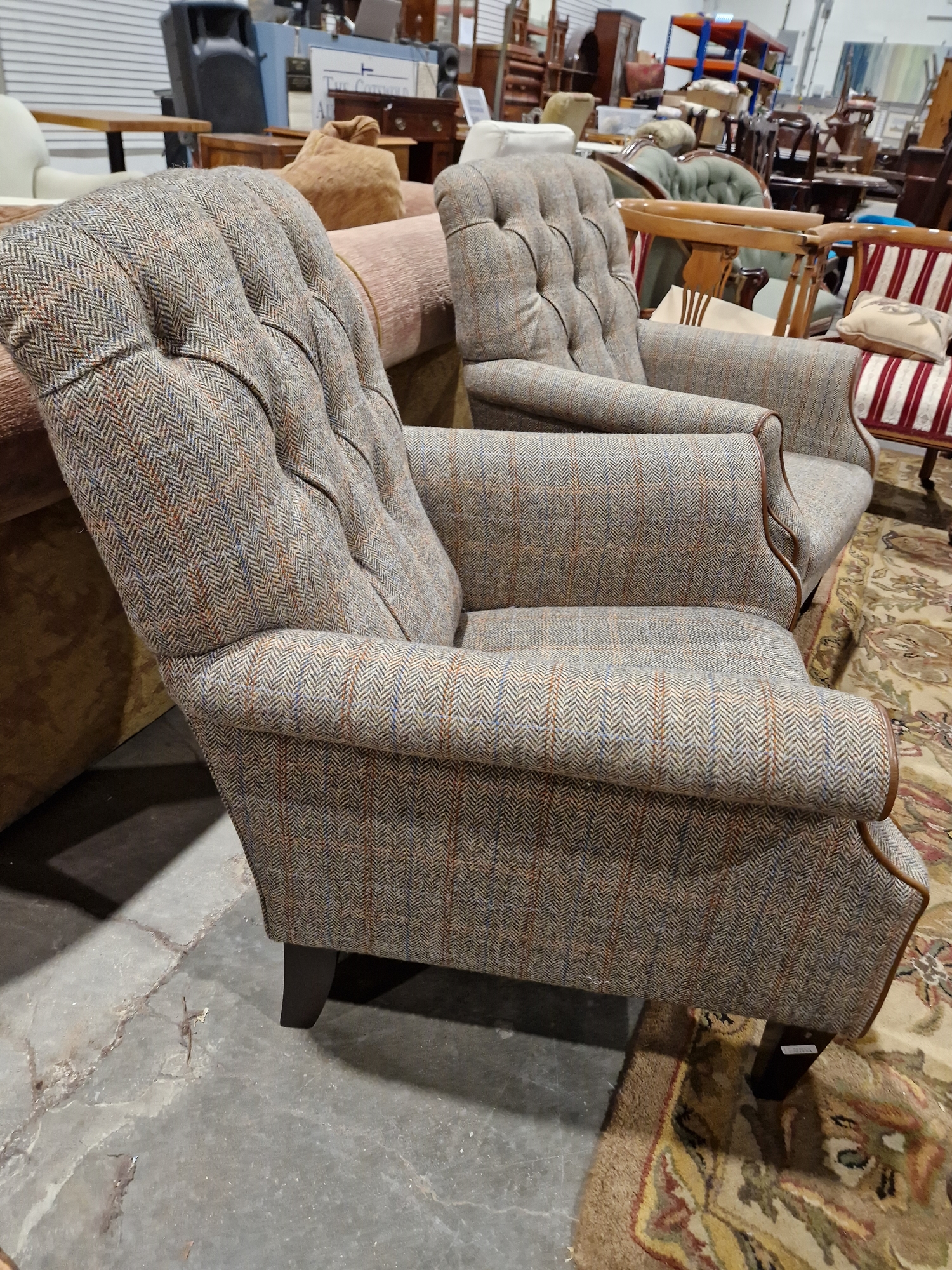 Pair of modern John Lewis buttonback upholstered armchairs, each upholstered in herringbone- - Image 21 of 23