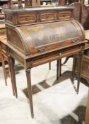 19th century mahogany marble topped gilt-metal mounted cylinder bureau, the red marble top with