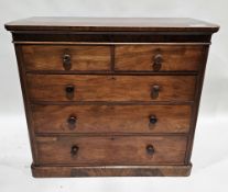 Victorian mahogany chest of drawers of  two short over three long drawers, each with turned knob