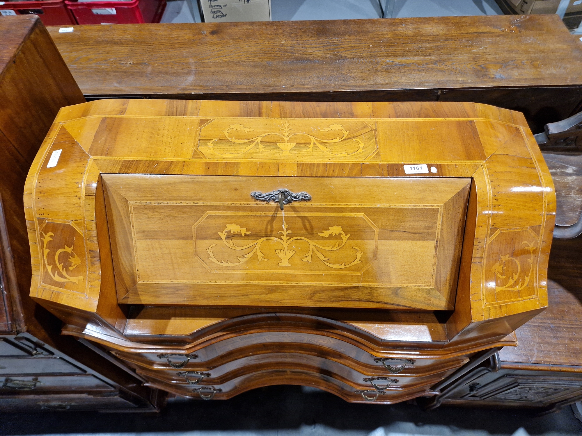 Reproduction marquetry inlaid bureau, the fall-front enclosing two fitted drawers and pigeonholes - Image 2 of 34